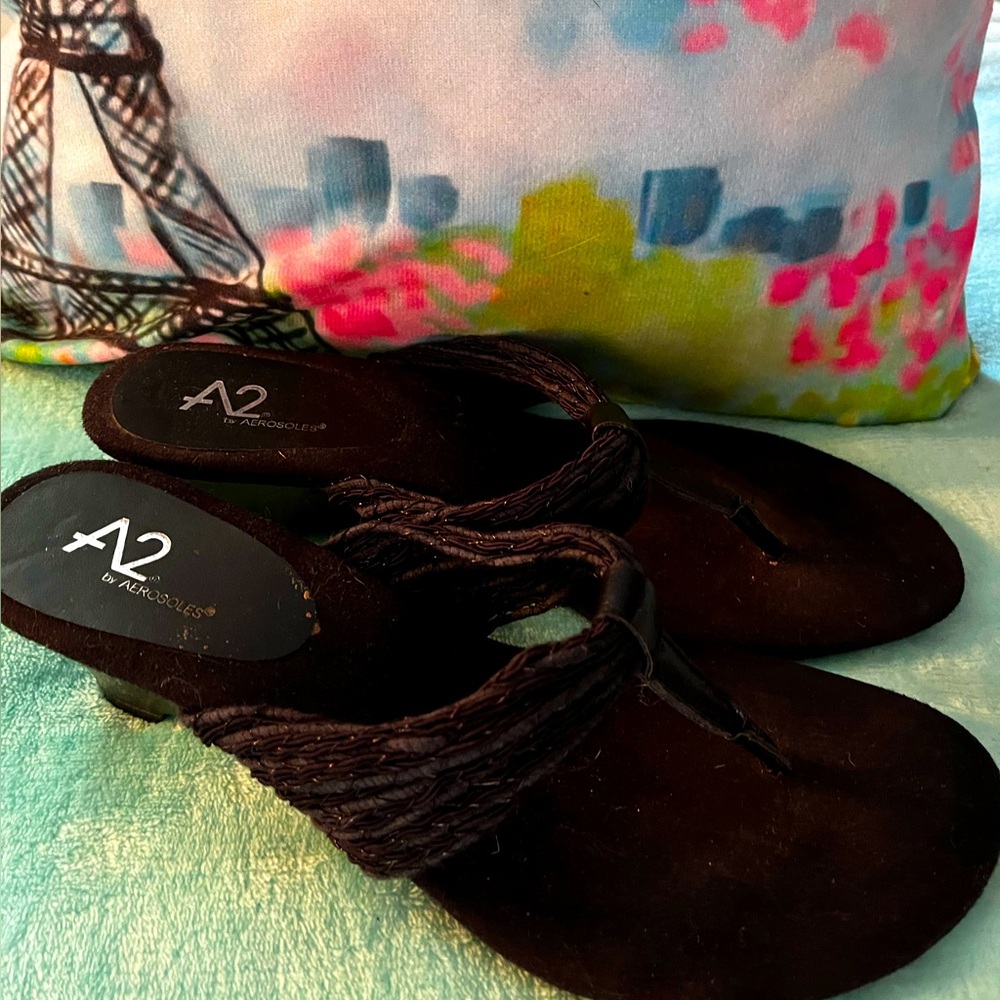 Aerosoles A2 fancy black suede dressy sandals.  Sz 9 excellent condition